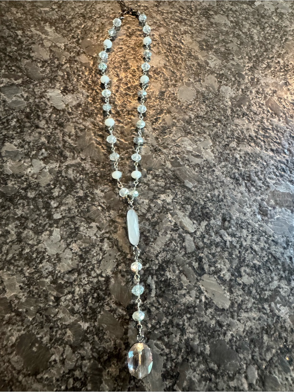 Crystal Bead Pendant Necklace - White